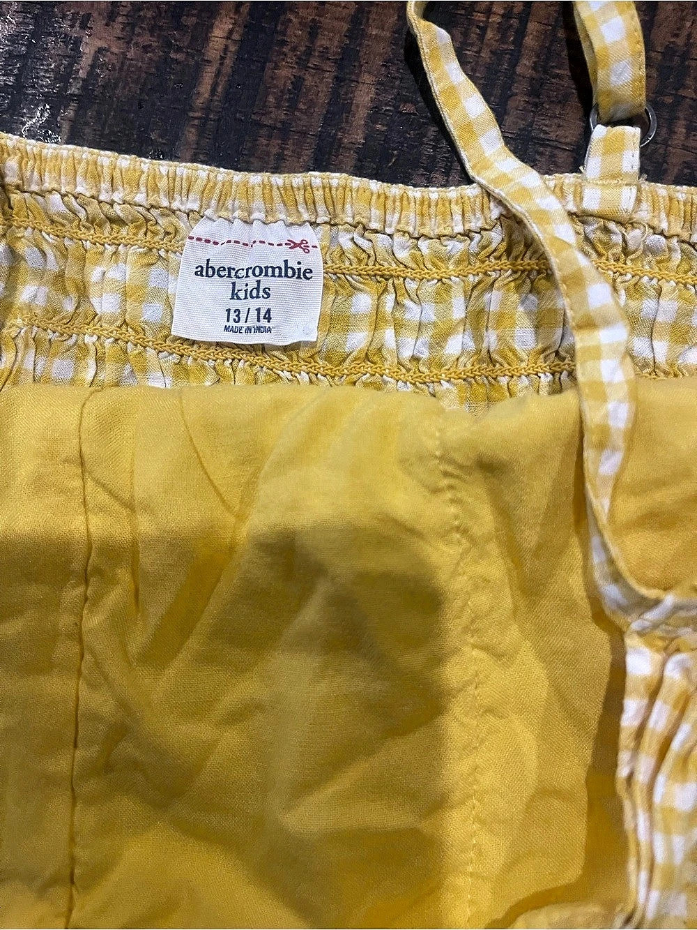 Abercrombie Kids Gingham Romper Yellow & White Girls 13/14 Like New - Picture 2 of 2